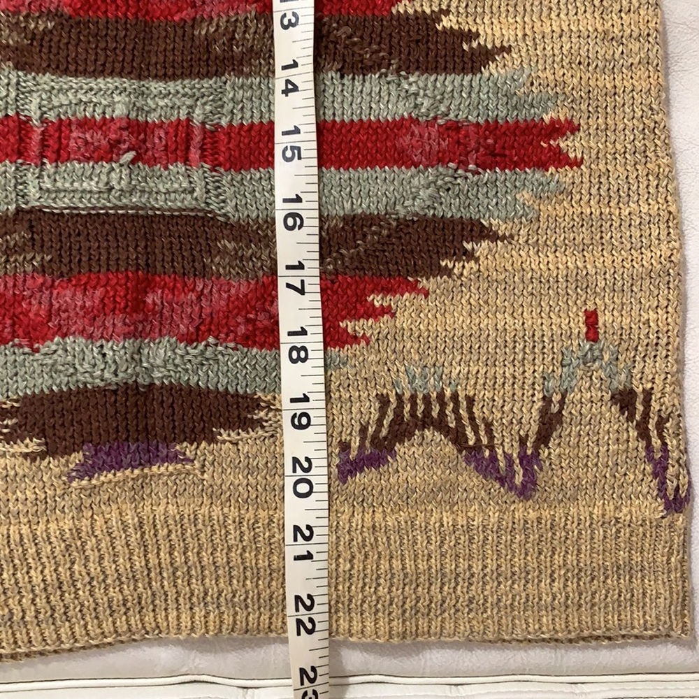 Ralph Lauren Tan Southwestern V-Neck Knit Vest with Red & Olive Motif - Picture 7 of 10